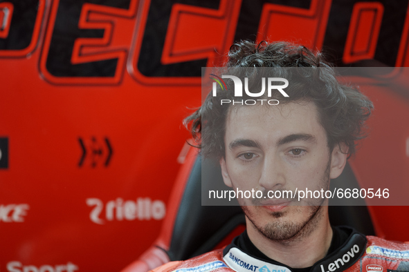 Francesco Bagnaia (63) of Italy and Ducati Lenovo Team Ducati sitting inside his box during the MotoGP test day at Circuito de Jerez - Angel...