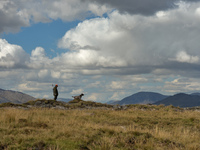 Father Krzysztof Sikora seen with his dog 'Rambo' near to the Gowla Fishery, situated in central Connemara, among one of the most beautiful...