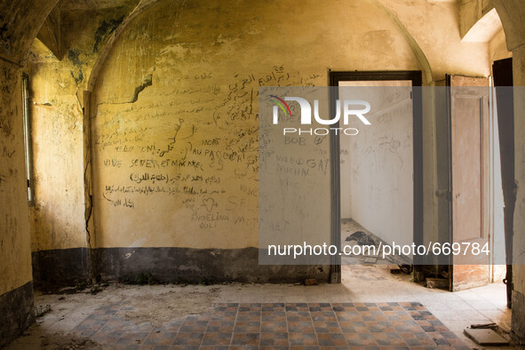 Testimonials written on the walls of all migrants moved from here, in Mortola Superirio, Case Gina, an historic site storage of migrants, in...