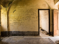 Testimonials written on the walls of all migrants moved from here, in Mortola Superirio, Case Gina, an historic site storage of migrants, in...