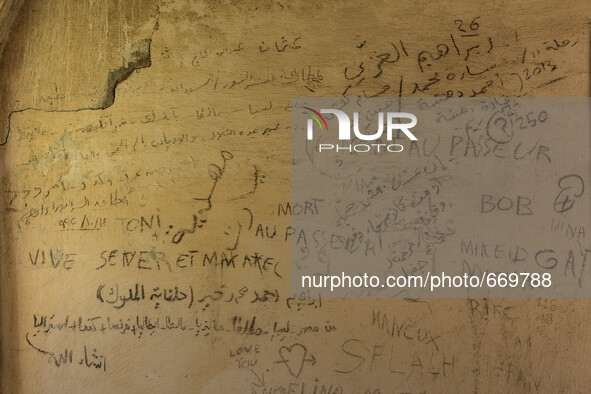 Testimonials written on the walls of all migrants moved from here, in Mortola Superirio, Case Gina, an historic site storage of migrants, in...