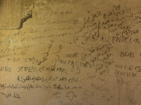 Testimonials written on the walls of all migrants moved from here, in Mortola Superirio, Case Gina, an historic site storage of migrants, in...