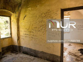 Testimonials written on the walls of all migrants moved from here, in Mortola Superirio, Case Gina, an historic site storage of migrants, in...