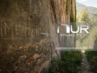 Testimonials written on the walls of all migrants moved from here, in Mortola Superirio, Case Gina, an historic site storage of migrants, in...