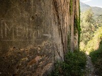 Testimonials written on the walls of all migrants moved from here, in Mortola Superirio, Case Gina, an historic site storage of migrants, in...