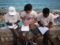 Italian and French temporary School organized by anarchist collectives in the garrison near the border, in Ventimiglia, on the French-Italia...