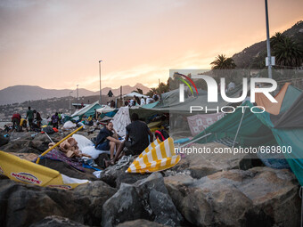 Migrants in the city of Ventimiglia, on the French-Italian border, on June 23, 2015. The situation of migrants camped in Ventimiglia has not...