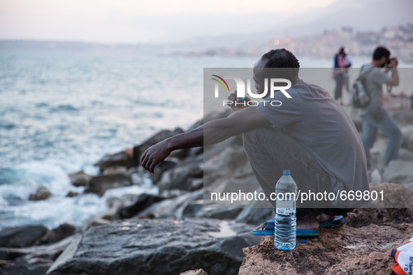 A Migrant in the city of Ventimiglia, on the French-Italian border, on June 23, 2015. The situation of migrants camped in Ventimiglia has no...