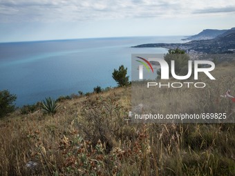 A view of Mentone coast from the "Trail of Death", on June 24, 2015. The situation of migrants camped in Ventimiglia has not changed except...