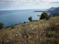 A view of Mentone coast from the "Trail of Death", on June 24, 2015. The situation of migrants camped in Ventimiglia has not changed except...