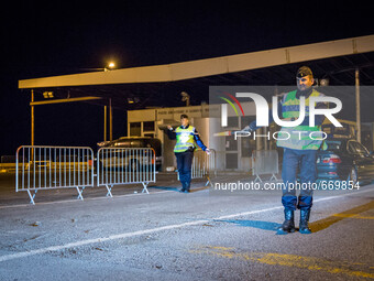 French police on Italy-French border, on June 27, 2015. The situation of migrants camped in Ventimiglia has not changed except for the numbe...