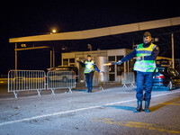 French police on Italy-French border, on June 27, 2015. The situation of migrants camped in Ventimiglia has not changed except for the numbe...