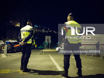 French police on Italy-French border, on June 27, 2015. The situation of migrants camped in Ventimiglia has not changed except for the numbe...