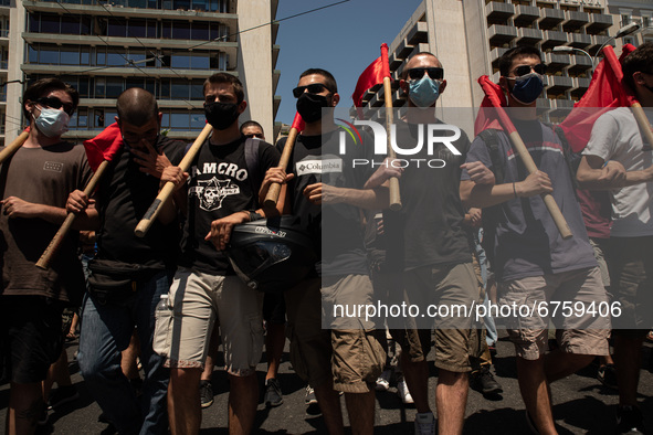 Students during a protest at the center  in Athens, Greece, on May 27, 2021. 