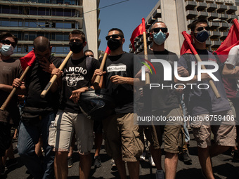 Students during a protest at the center  in Athens, Greece, on May 27, 2021. (