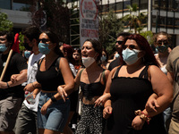 A student shouting slogans during a protest in Athens, Greece, on May 27, 2021. (