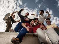 Parkour performers in Ekbatan are posing for the group photograph. (