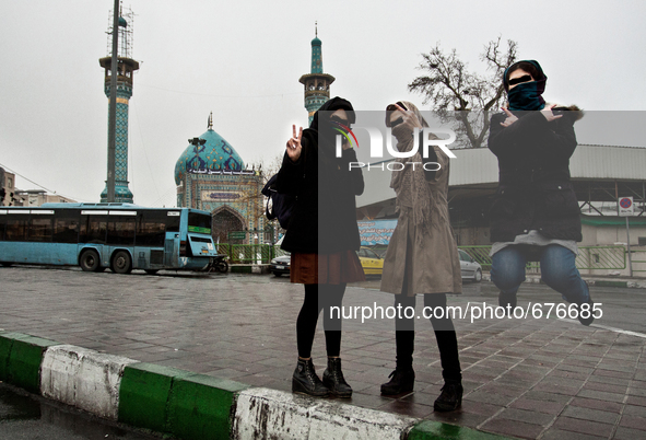 Portrait of three young girls on a day of anniversary of death of prophet Mohammed

 