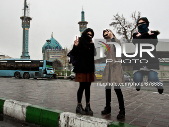 Portrait of three young girls on a day of anniversary of death of prophet Mohammed

 (