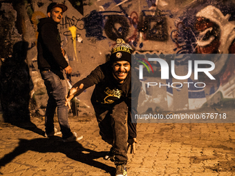 Hip hop and break dance performers are having fun in their best area of Tehran (Ekbatan). (