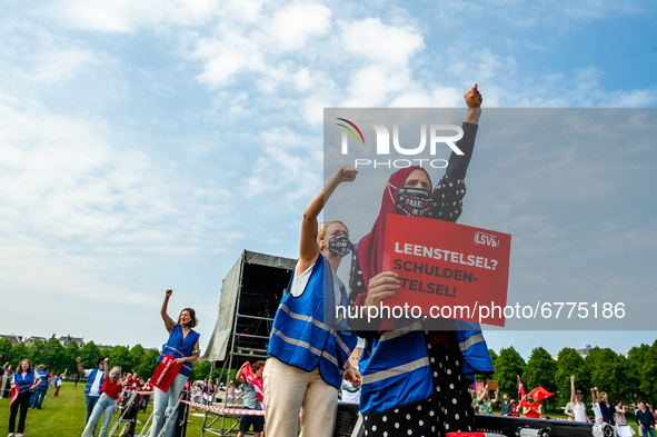 Two students are shouting, during the Nationwide student strike, organized in The Hague, Netherlands on June 3rd, 2021. 