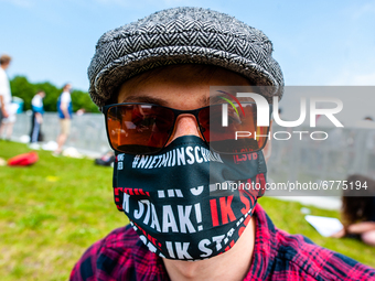 A student is wearing a mouth mask with the message it's not my fault, the slogan of the protest, during the Nationwide student strike, organ...