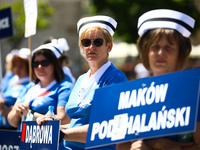 Polish nurses and midwives protest during Warning Strike at the Main Square in Krakow, Poland, on June 7, 2021. Nurses and midwives from aro...