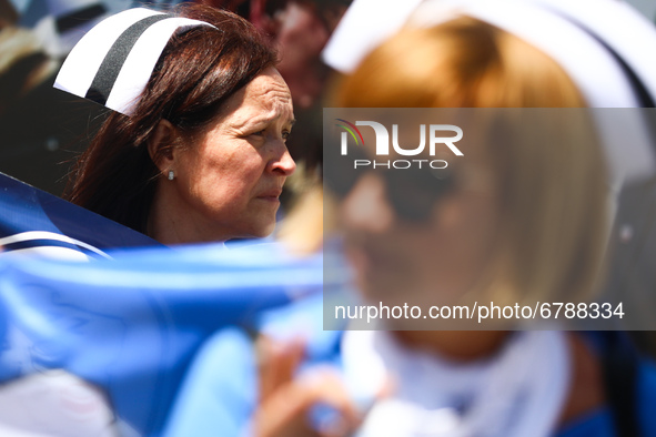 Polish nurses and midwives protest during Warning Strike at the Main Square in Krakow, Poland, on June 7, 2021. Nurses and midwives from aro...