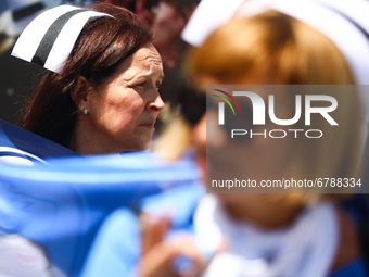 Polish nurses and midwives protest during Warning Strike at the Main Square in Krakow, Poland, on June 7, 2021. Nurses and midwives from aro...