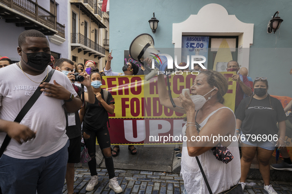 Teacher, Students and Workers of the UPR (University of Puerto Rico) protest against a budget cut of $94 million imposed by the Fiscal Contr...