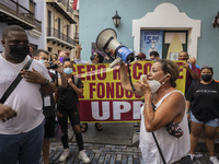 Teacher, Students and Workers of the UPR (University of Puerto Rico) protest against a budget cut of $94 million imposed by the Fiscal Contr...