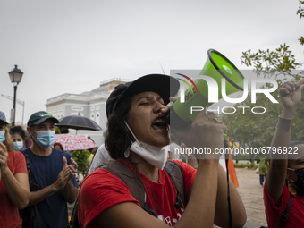 Teacher, Students and Workers of the UPR (University of Puerto Rico) protest against a budget cut of $94 million imposed by the Fiscal Contr...