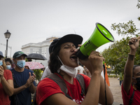 Teacher, Students and Workers of the UPR (University of Puerto Rico) protest against a budget cut of $94 million imposed by the Fiscal Contr...