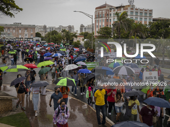 Teacher, Students and Workers of the UPR (University of Puerto Rico) protest against a budget cut of $94 million imposed by the Fiscal Contr...