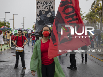 Teacher, Students and Workers of the UPR (University of Puerto Rico) protest against a budget cut of $94 million imposed by the Fiscal Contr...