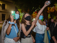 Fifth-grade students of Rieti sing Antonello Venditti's 'Notte Prima degli Esami' in front of their school, in Rieti, Italy, on June 15, 202...