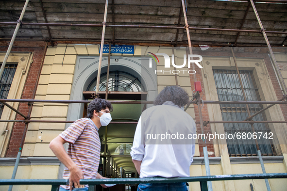 
Students review their exam subjects while waiting for their turn outside  the Liceo Classico Massimo D'Azeglio in Turin, Italy. High-school...