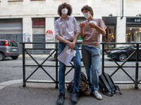 
Students review their exam subjects while waiting for their turn outside  the Liceo Classico Massimo D'Azeglio in Turin, Italy. High-school...