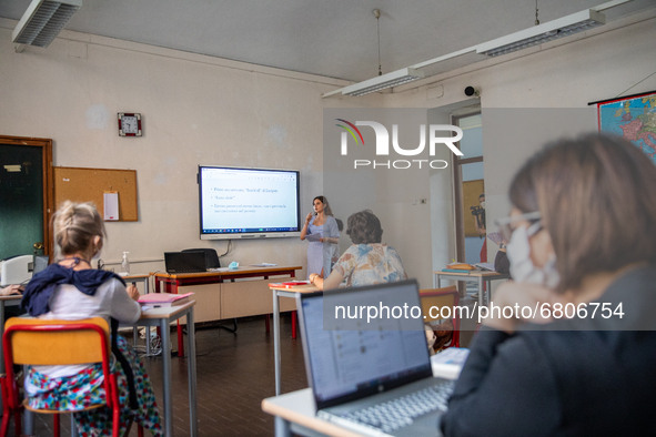 
A student speaks during a high-school exam inside the Liceo Classico Massimo D'Azeglio in Turin, Italy. High-school graduation exams commen...