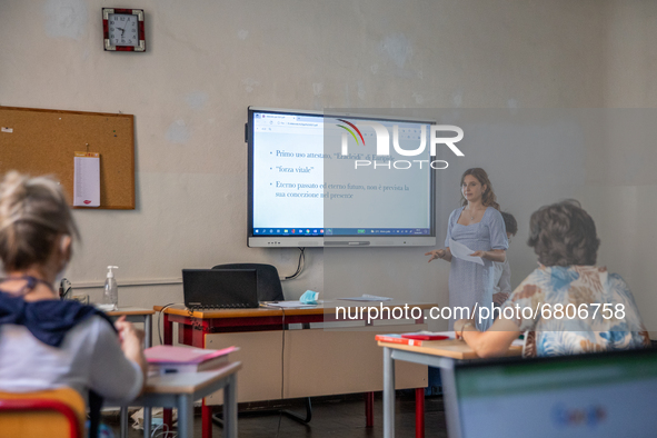 
A student speaks during a high-school exam inside the Liceo Classico Massimo D'Azeglio in Turin, Italy. High-school graduation exams commen...