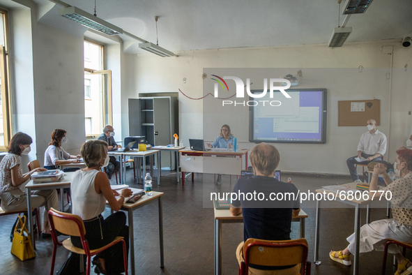 
A student speaks during a high-school exam inside the Liceo Classico Massimo D'Azeglio in Turin, Italy. High-school graduation exams commen...