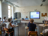 
A student speaks during a high-school exam inside the Liceo Classico Massimo D'Azeglio in Turin, Italy. High-school graduation exams commen...