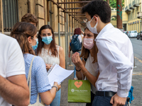 
Students review their exam subjects while waiting for their turn outside  the Liceo Classico Massimo D'Azeglio in Turin, Italy. High-school...