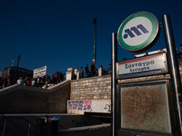  Protesters outside the Syntagma subway station.  (