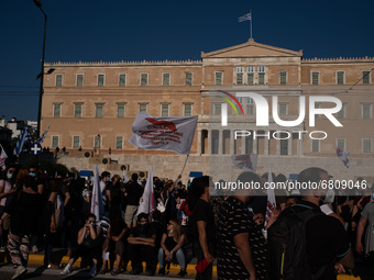  Thousands of protesters outside the Greek parliament.  (