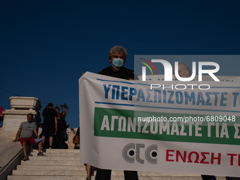  Artists' unions participating at the generali strike demonstration in Athens, Greece, on June 16, 2021. Thousands of Athenians gathered out...