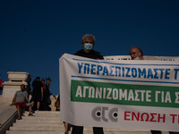  Artists' unions participating at the generali strike demonstration in Athens, Greece, on June 16, 2021. Thousands of Athenians gathered out...