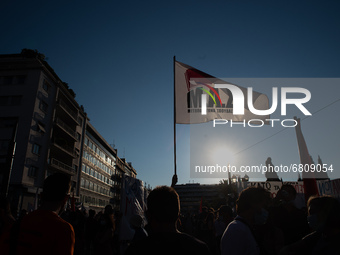  The Communist Party Youth at the demonstration during a general strike in Athens, Greece, on June 16, 2021. Thousands of Athenians gathered...