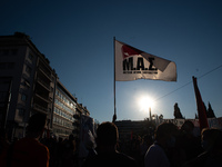  The Communist Party Youth at the demonstration during a general strike in Athens, Greece, on June 16, 2021. Thousands of Athenians gathered...