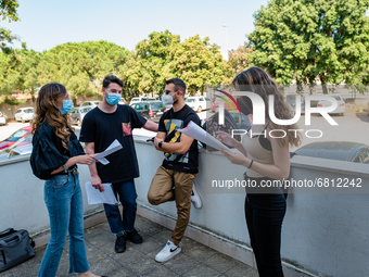 Students who review the project to be presented to the external commission before the state exam in Molfetta, Italy at the Mons.Antonio Bell...